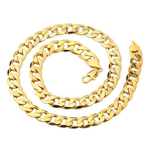 Unisex Men Women Teen 24K Yellow Gold Filled Men's Necklace Curb Link Chain 60CM (24 Inches) 10MM