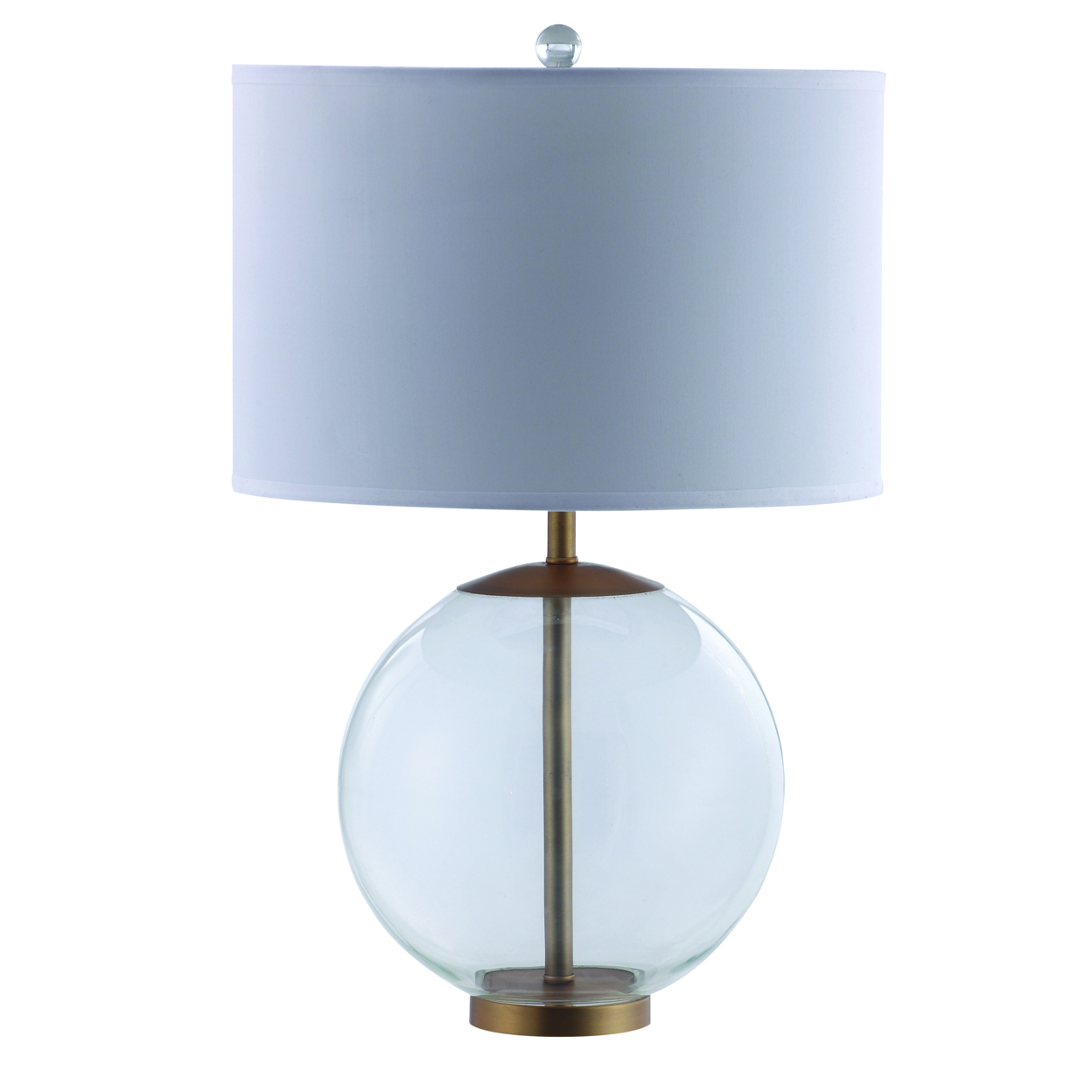 Drum Shade Metal Table Lamp With Glass Orb Accent, White And Brown- Saltoro Sherpi