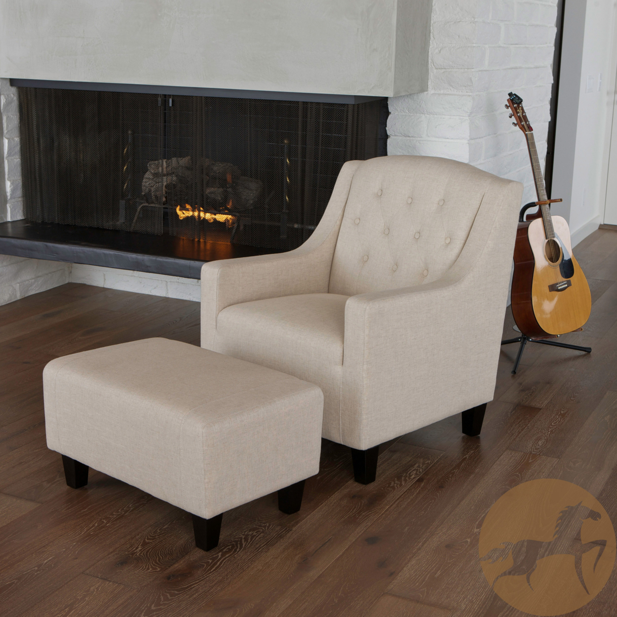 Empierre Fabric Club Chair And Ottoman - Light Beige