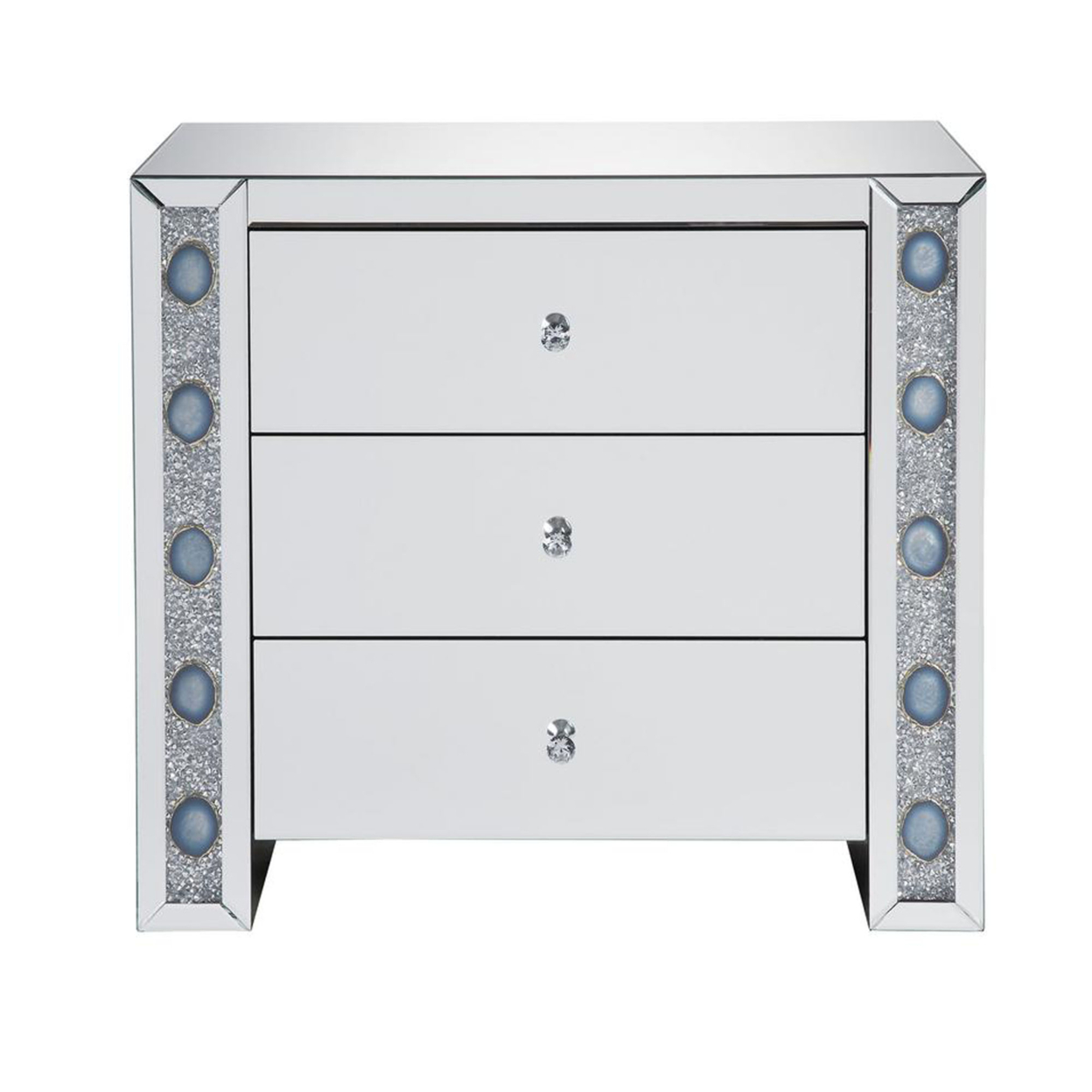 Chest With 3 Drawers And Mirrored Panels, Silver- Saltoro Sherpi