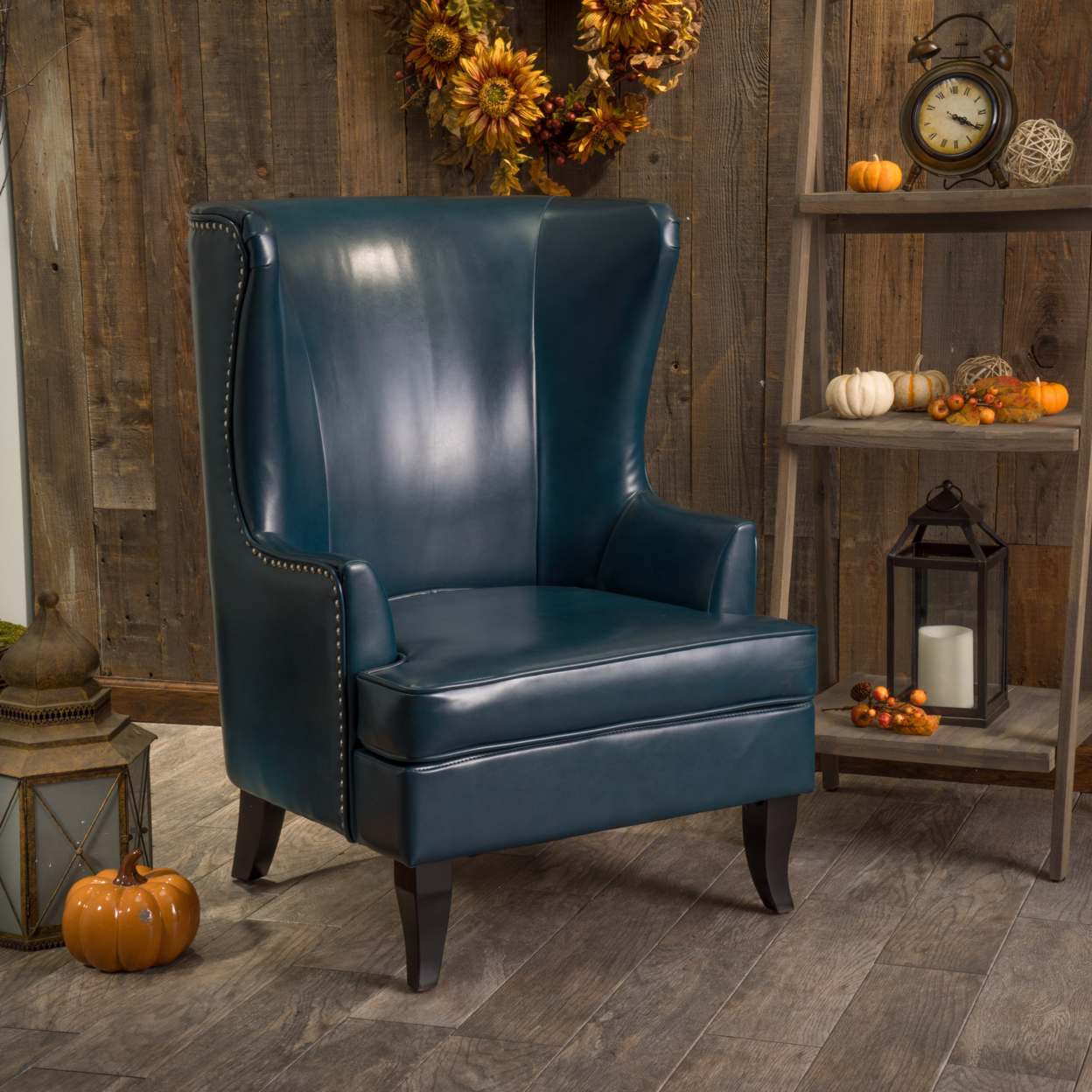 Jameson Tall Wingback Leather Club Chair - Teal