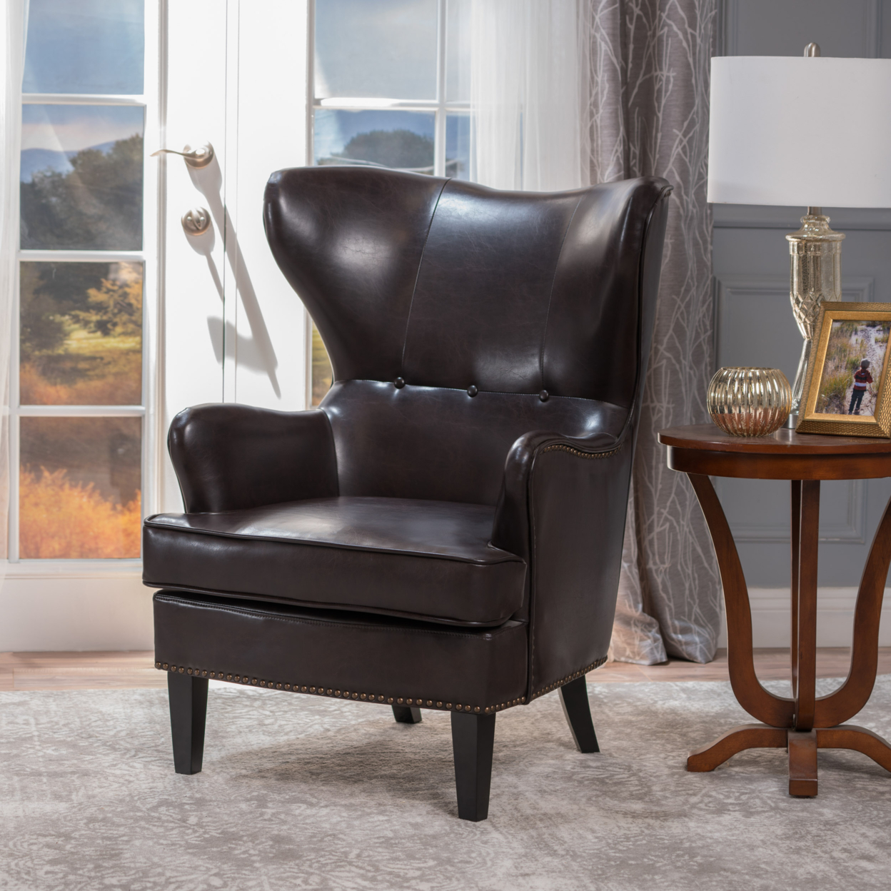Romford Leather Wingback Club Chair - Brown