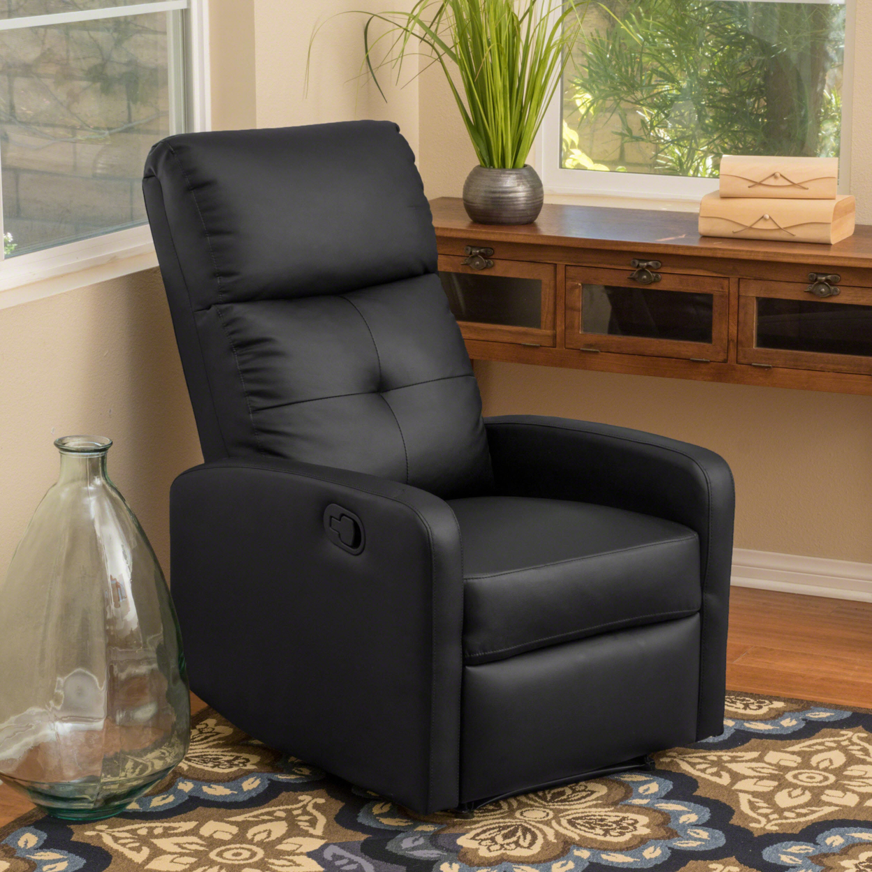 Teyana Leather Recliner Club Chair - Black