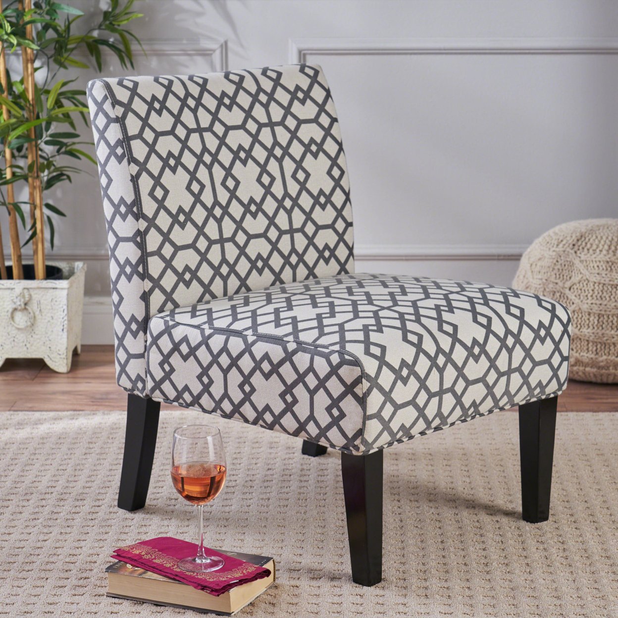 Kendal Geometric Patterned Fabric Accent Chair - Single