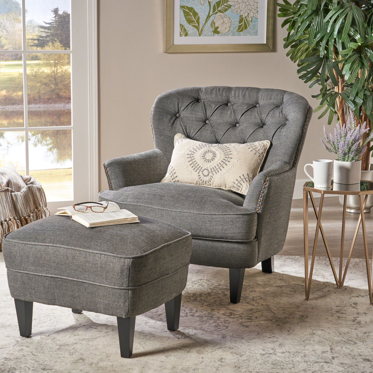 Teton Fabric Club Chair And Ottoman - Grey