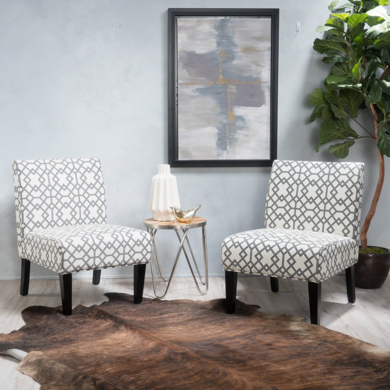 Kendal Geometric Patterned Fabric Accent Chair - Set Of 2