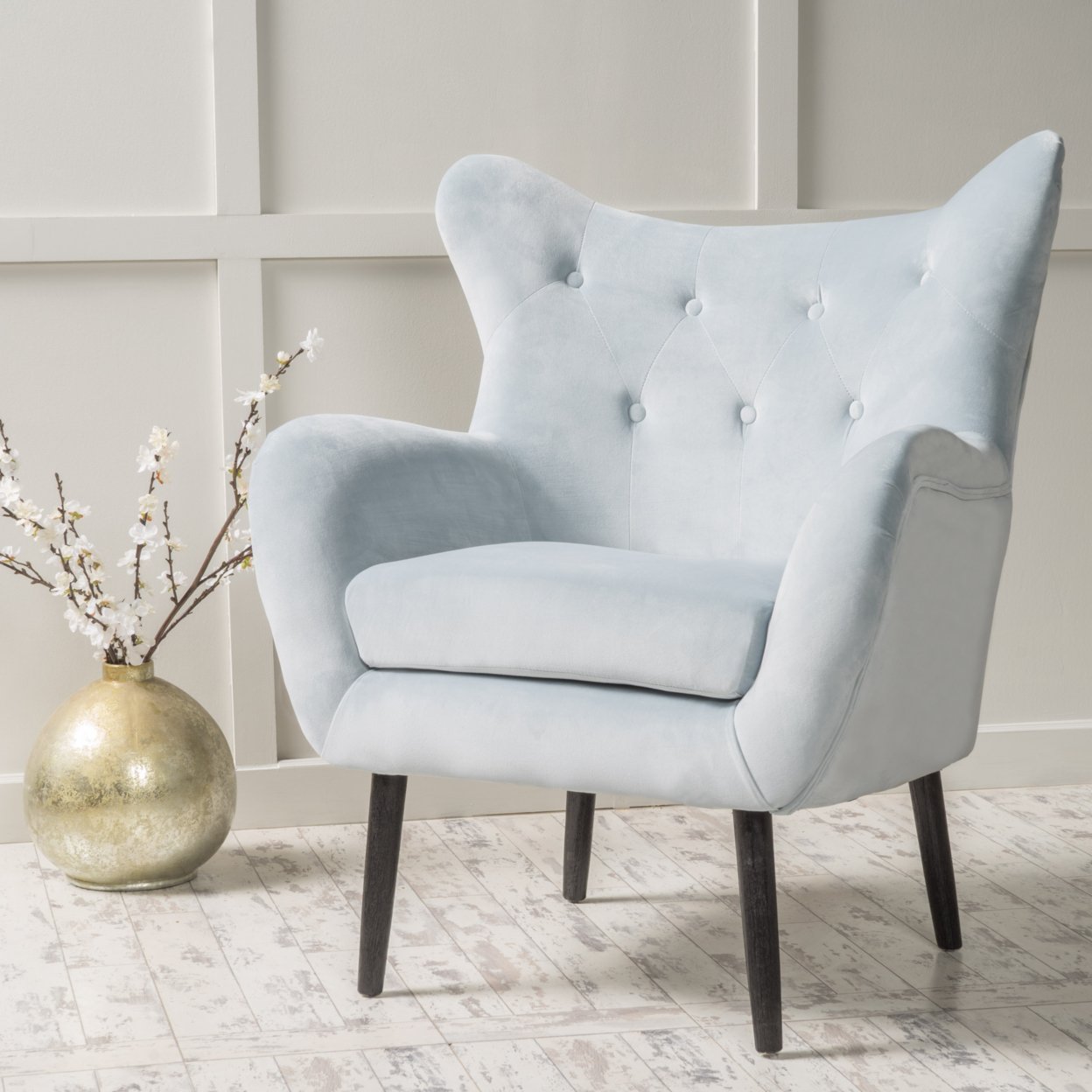 Danielle Velvet Arm Chair - Light Grey