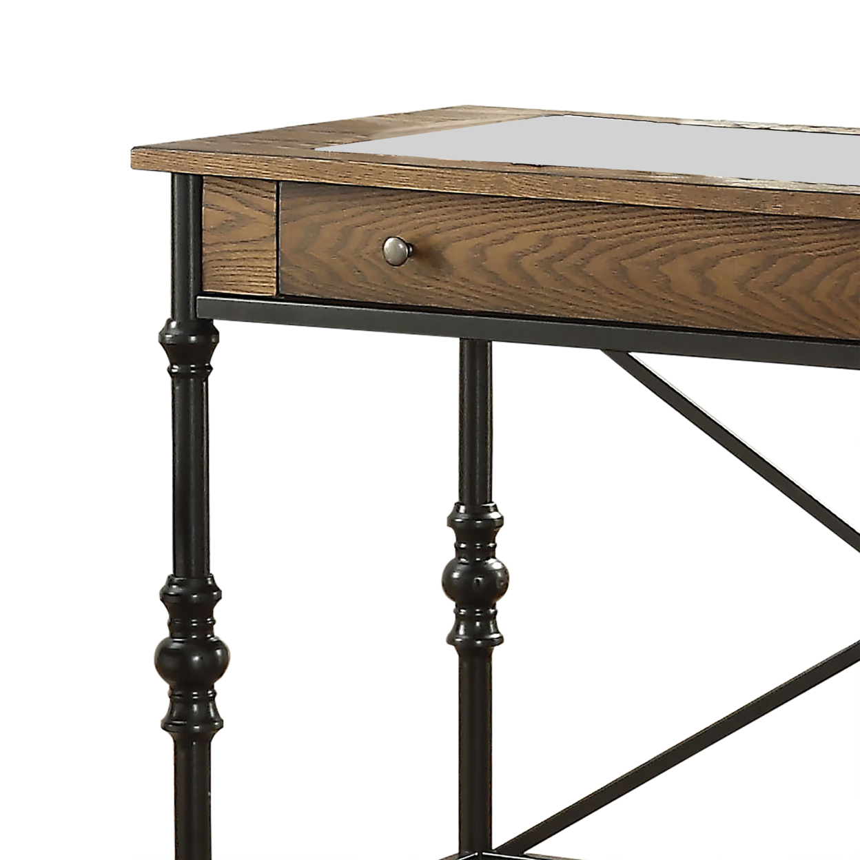Wood And Metal Counter Height Table With One Large Drawer, Walnut & Black- Saltoro Sherpi