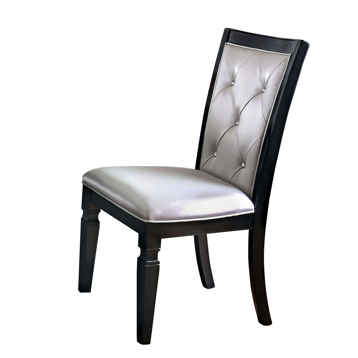 20 Inch Vegan Faux Leather Dining Side Chair, Set Of 2, Silver, Black- Saltoro Sherpi