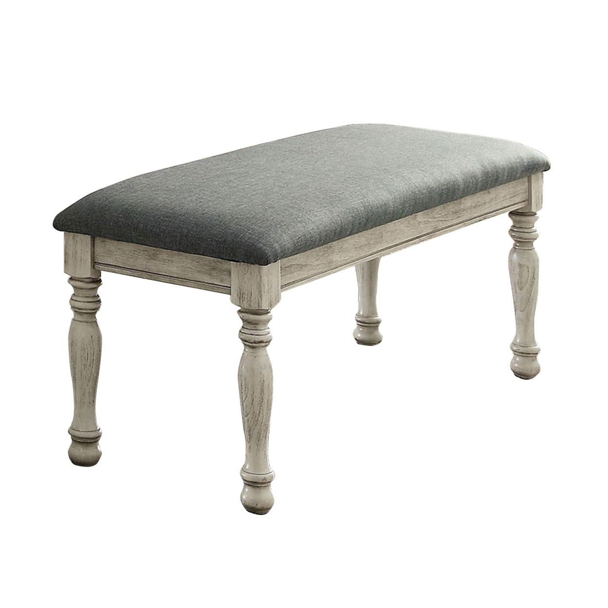 Transitional Fabric Upholstered Wooden Bench, Gray And White- Saltoro Sherpi