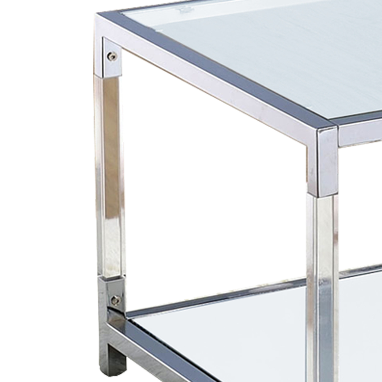 Glass Top Metal Coffee Table With Open Bottom Shelf, Silver And Clear- Saltoro Sherpi