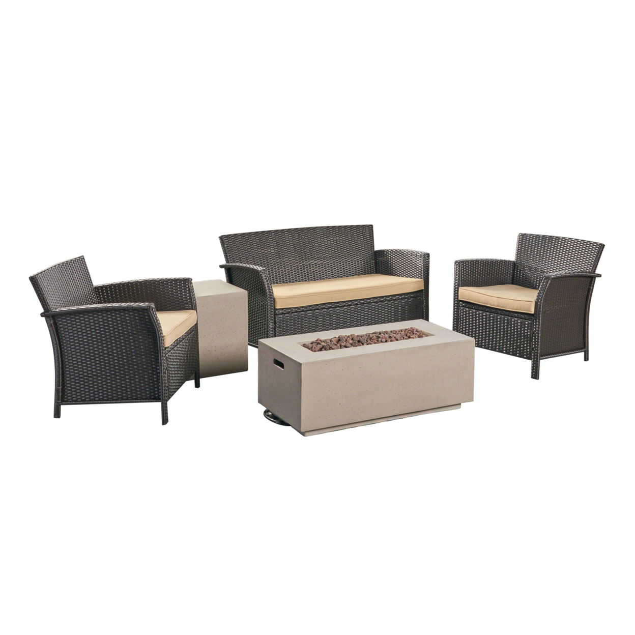 Molly Outdoor 4 Seater Wicker Chat Set With Fire Pit