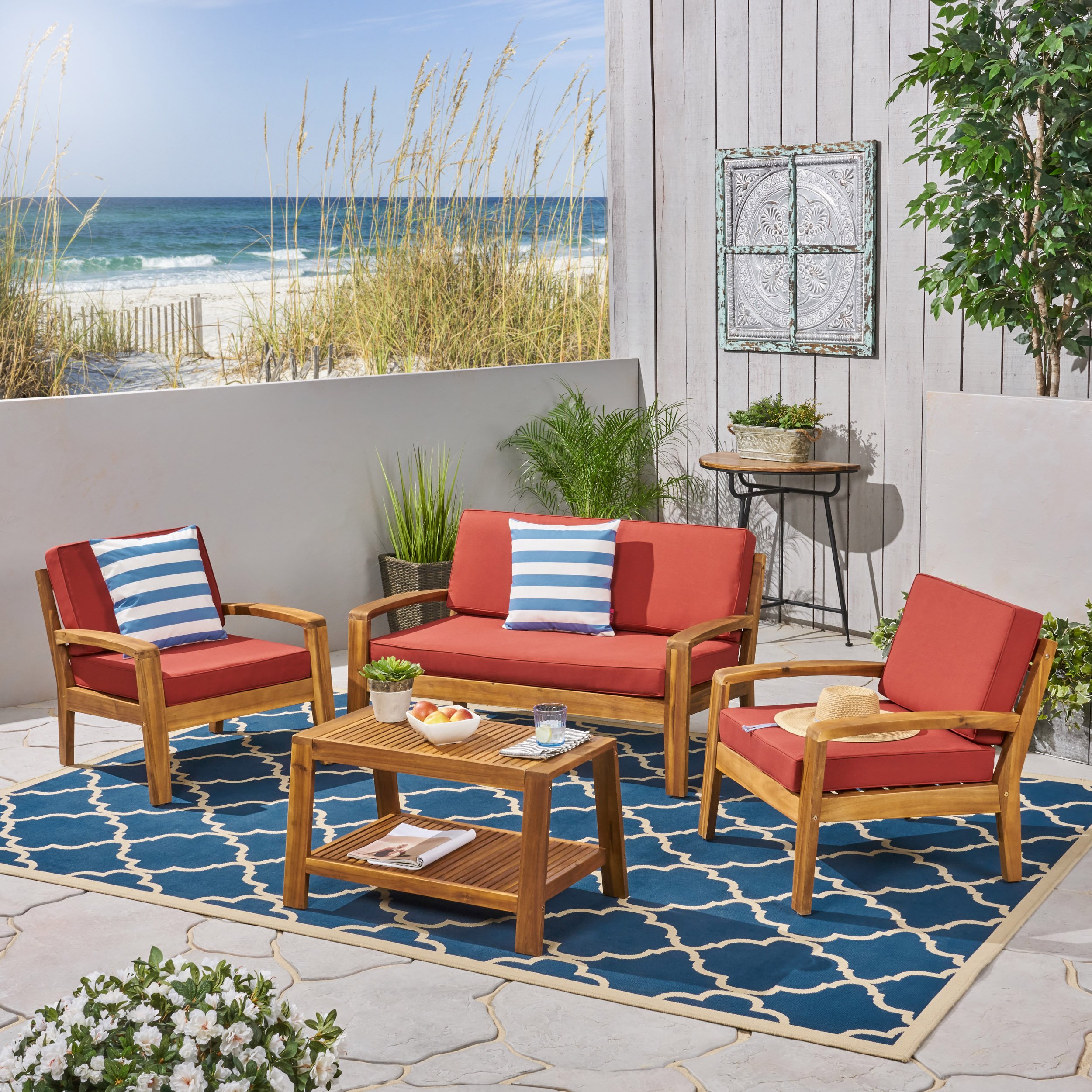 Parma 4pc Outdoor Sofa Set With Cushions - Red