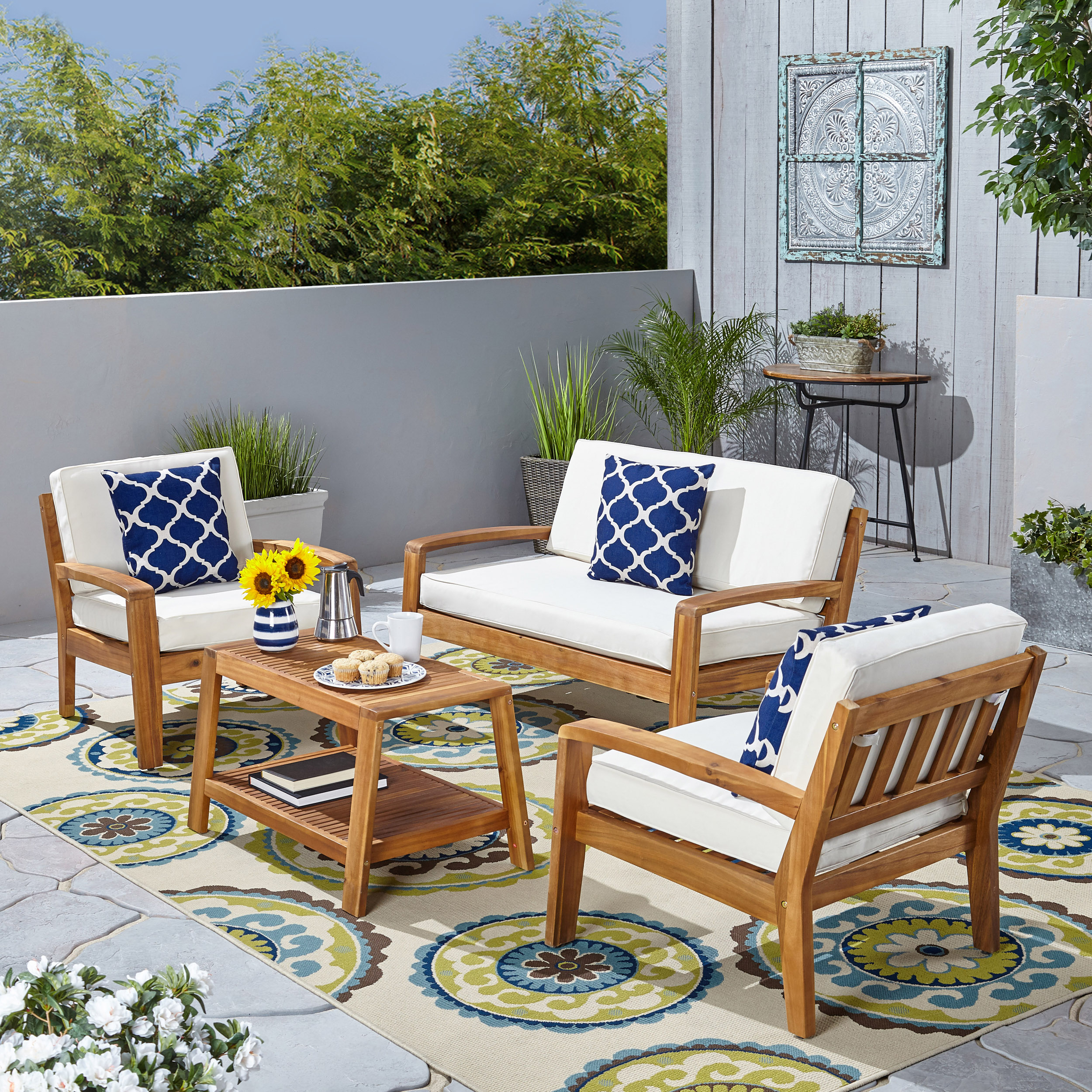 Parma 4pc Outdoor Sofa Set With Cushions - Blue