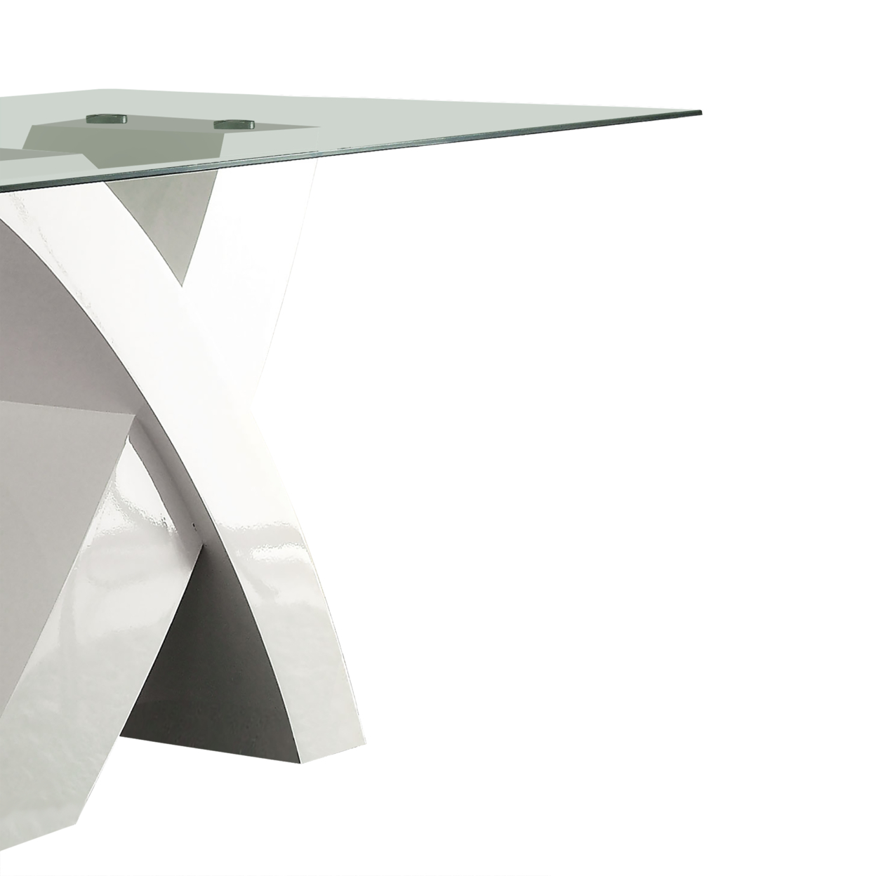 Glass Top Dining Table With X Shape Wooden Base, White And Clear- Saltoro Sherpi