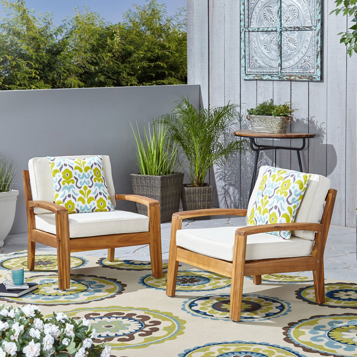 Parma Outdoor Acacia Wood Club Chairs With Cushions (Set Of 2) - Beige