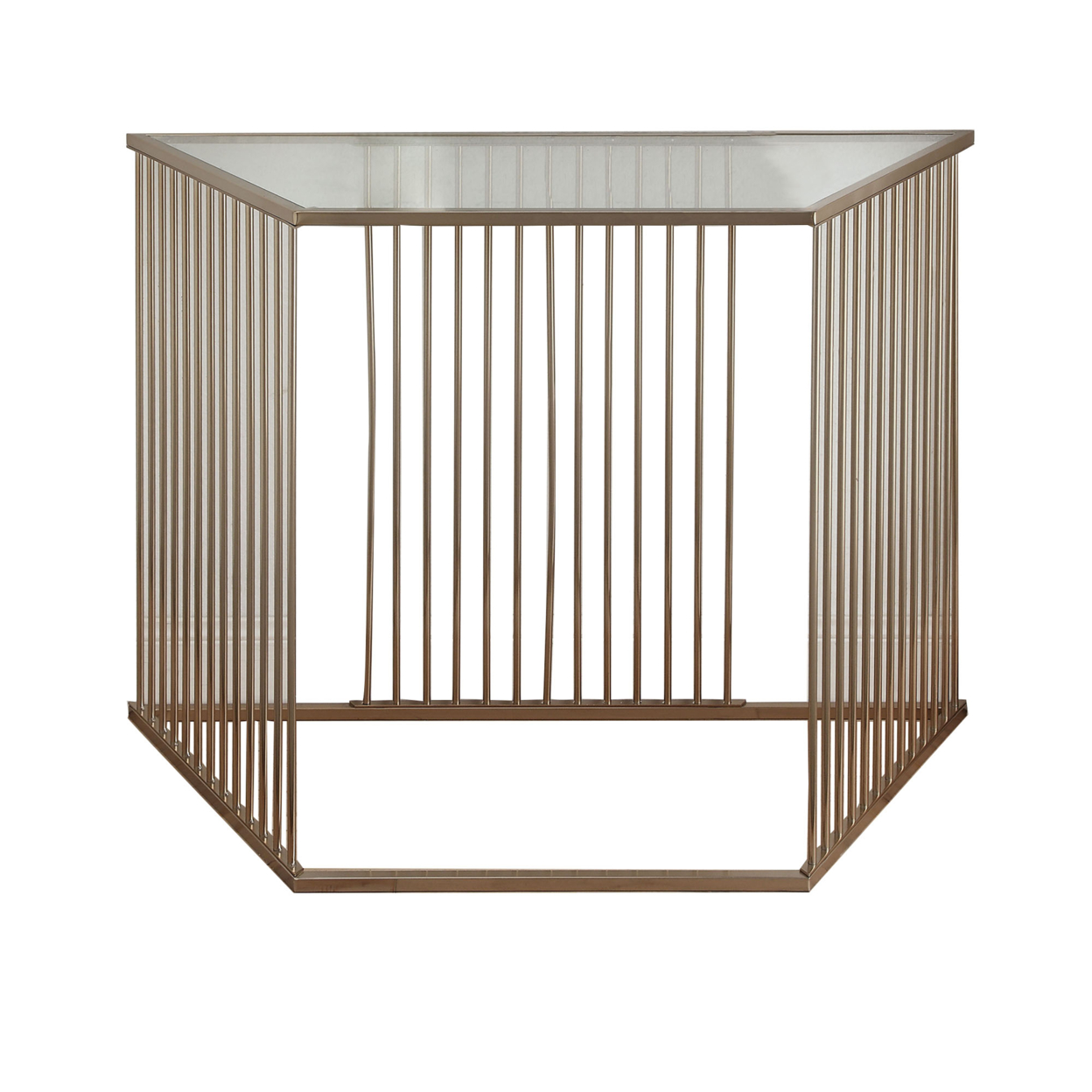 Metal And Glass Sofa Table With Vertical Slat Design, Gold- Saltoro Sherpi