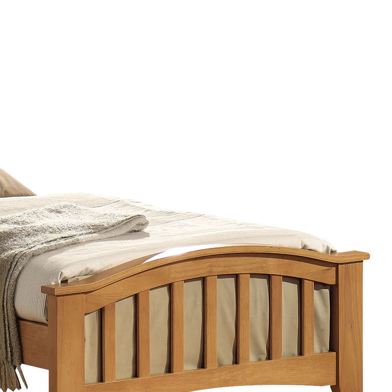 Mission Style Wooden Twin Bed With Arched Slatted Headboard And Footboard, Maple Brown- Saltoro Sherpi