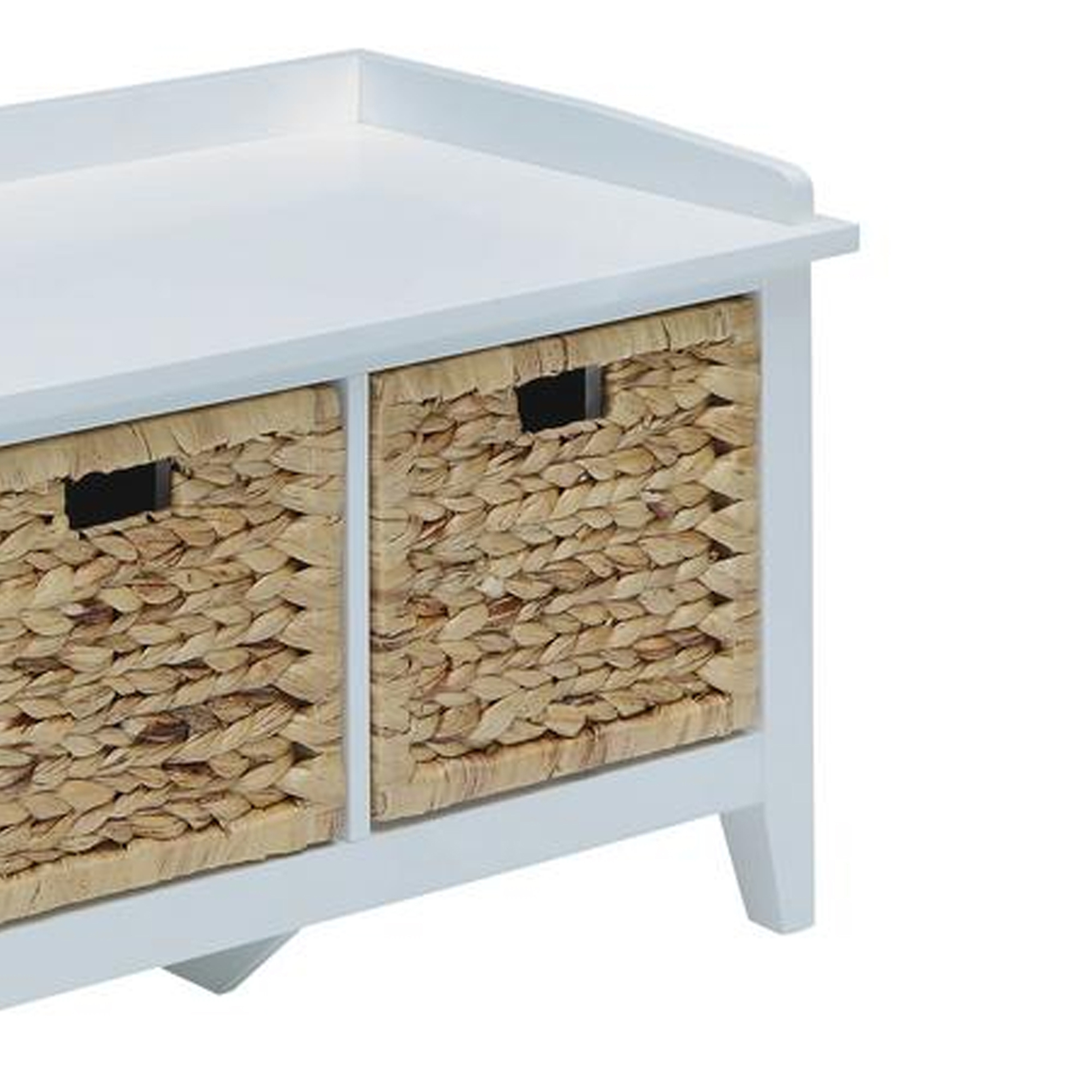 Rectangular Wooden Bench With Storage Basket, White- Saltoro Sherpi