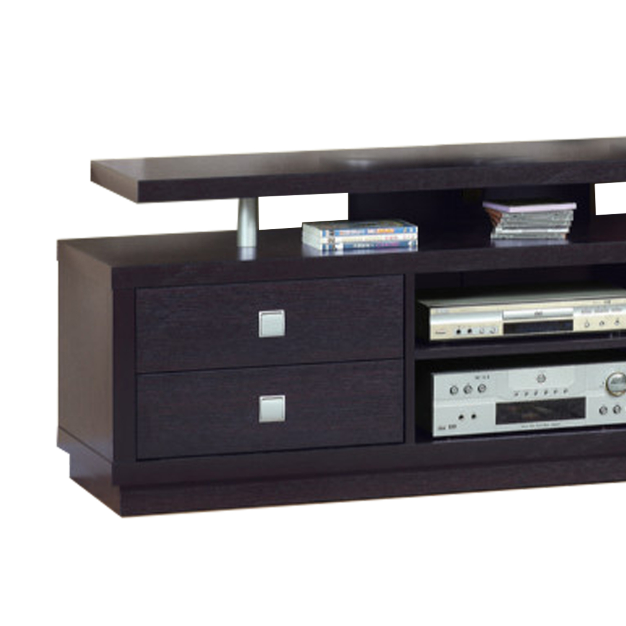 Modern Style TV Stand With 4 Drawers And 2 Open Shelves.- Saltoro Sherpi