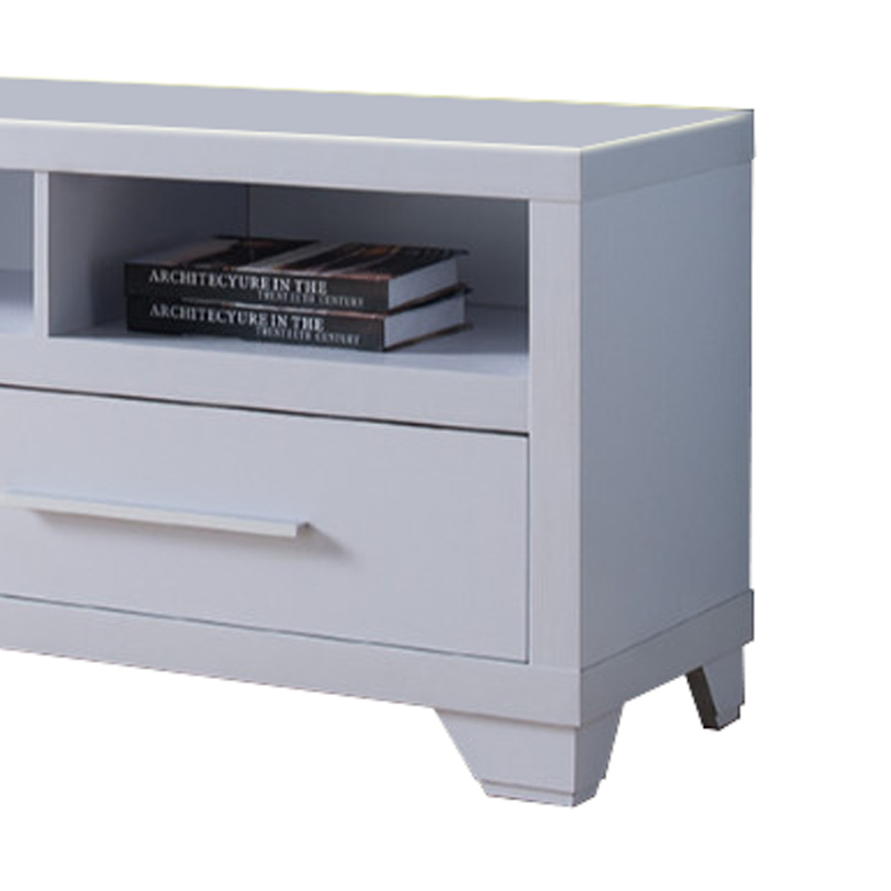 Wooden TV Stand With 2 Drawers & 3 Open Shelves, White- Saltoro Sherpi