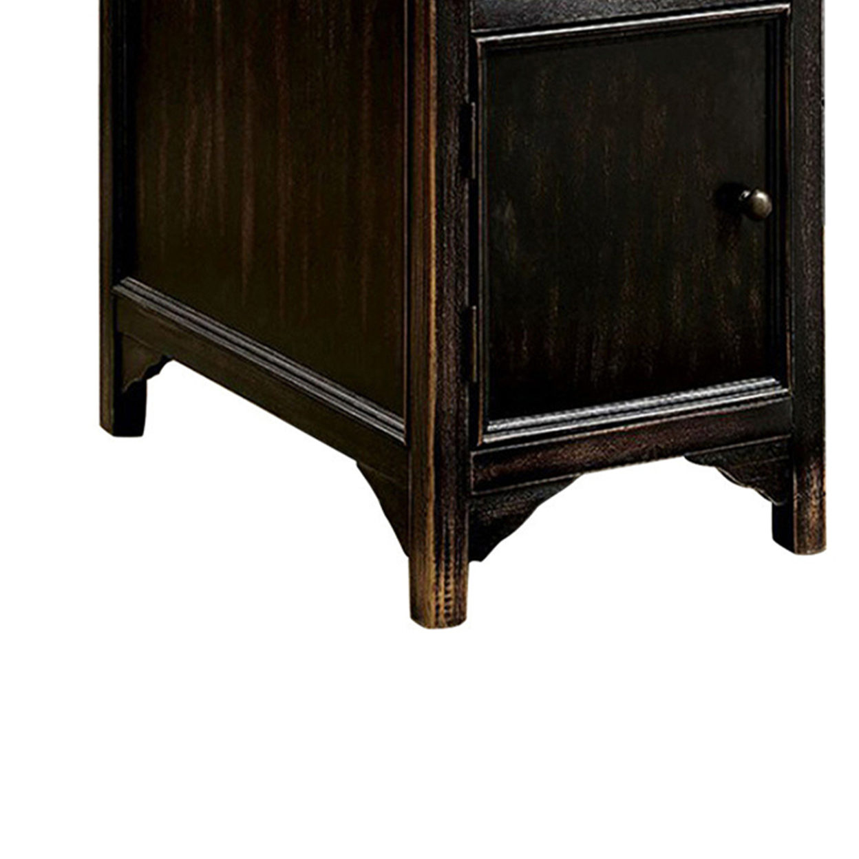 Transitional Wooden Side Table With 1 Drawer And 1 Cabinet, Antique Black- Saltoro Sherpi