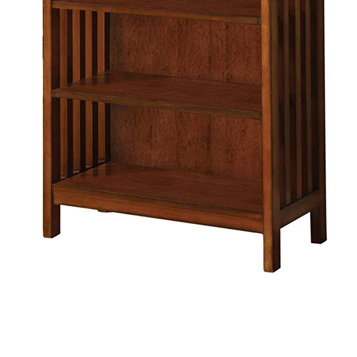5 Tier Wooden Media Shelf With Slatted Side Panels, Oak Brown- Saltoro Sherpi