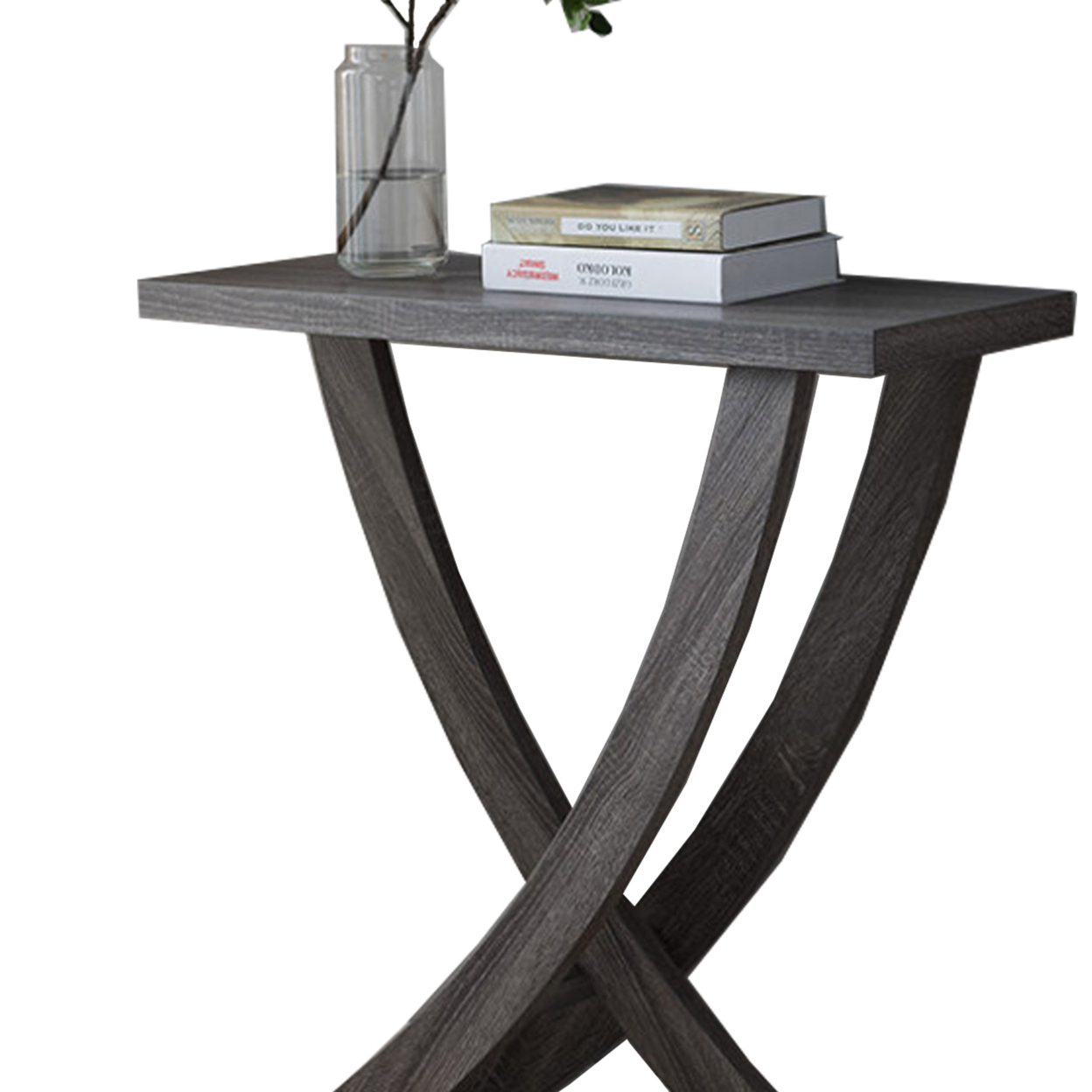Wooden Console Sofa Side End Table With Curved Legs, Distressed Gray- Saltoro Sherpi