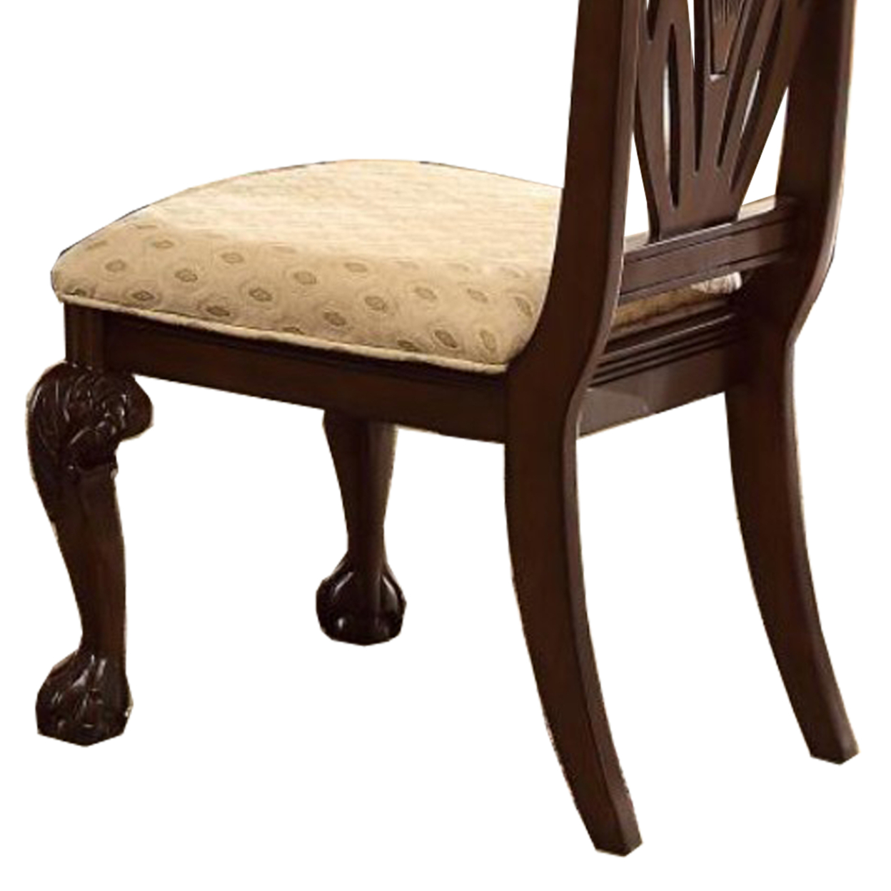 Traditional Style Wooden Fabric Side Chair With Floral Motifs, Brown, Cream, Set Of 2- Saltoro Sherpi