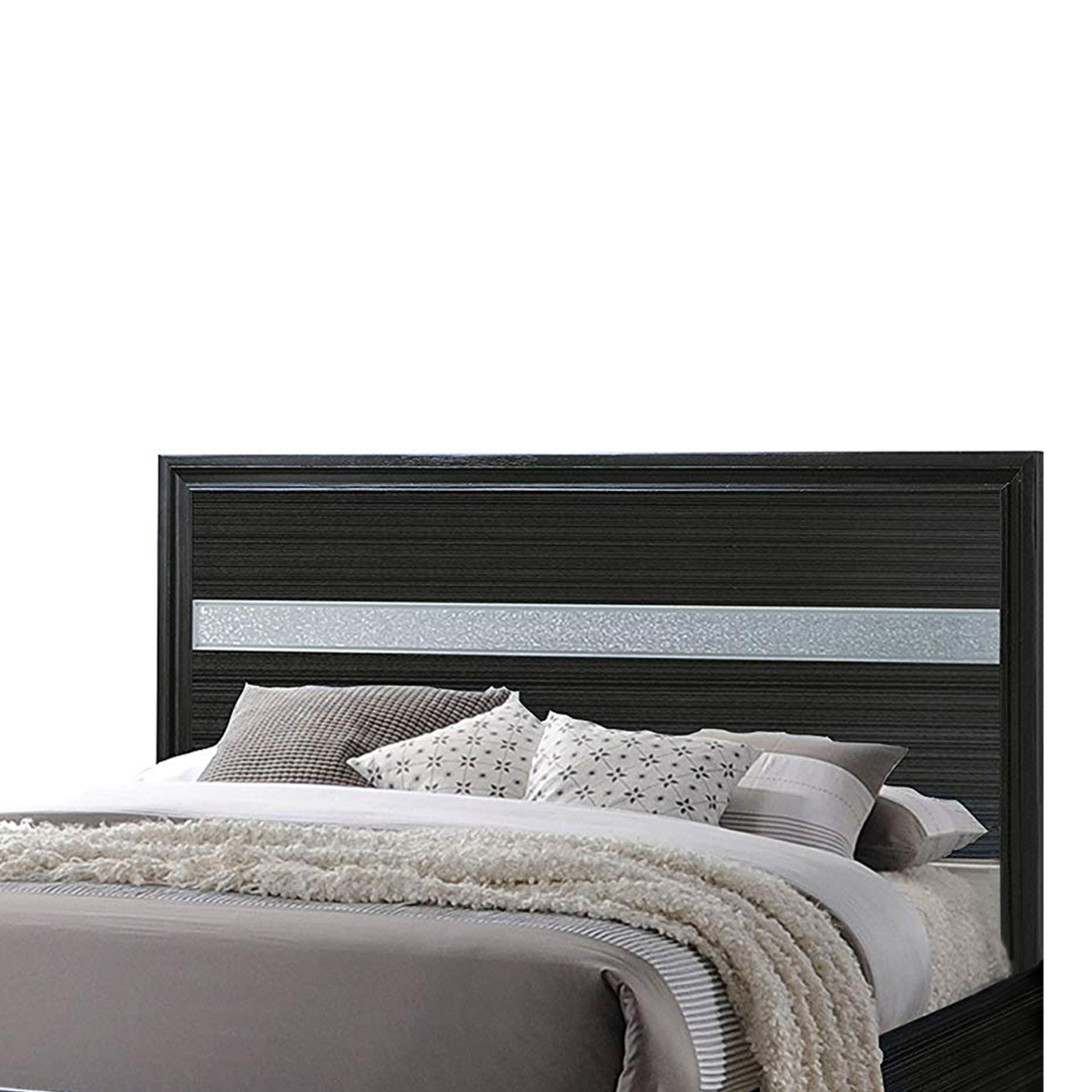 Wooden Twin Size Bed With Bracket Legs And Crystal Accented Headboard, Black- Saltoro Sherpi