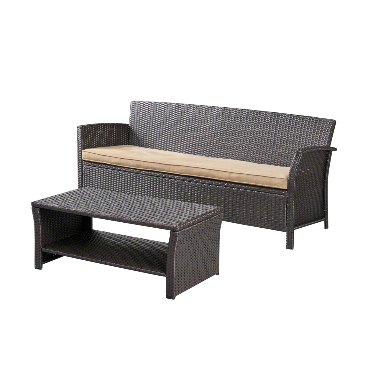 Lucia Outdoor Wicker 3-Seater Sofa With Coffee Table - Gray + Silver