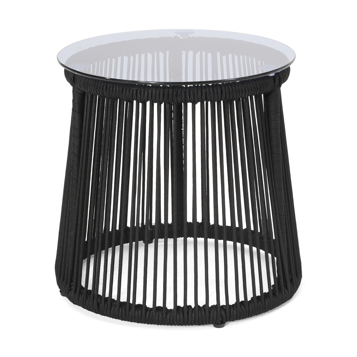 Luca Modern Outdoor Rope Weave Side Table With Tempered Glass Top
