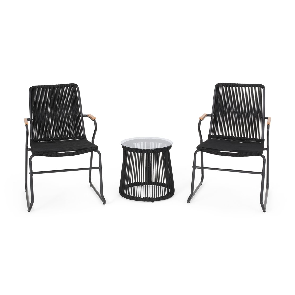 Luca Modern Outdoor Rope Weave Chat Set With Side Table