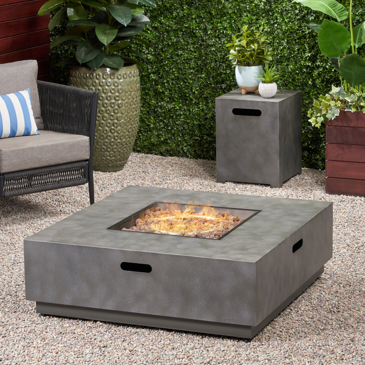 McKinley Outdoor 40-Inch Square Fire Pit With Tank Holder