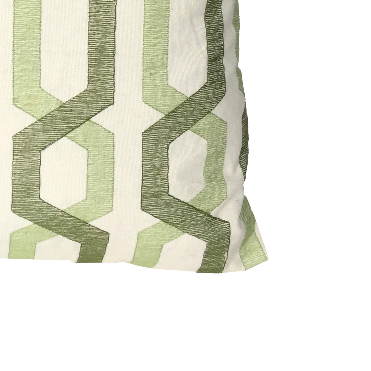 Contemporary Cotton Pillow With Geometric Embroidery, White And Green- Saltoro Sherpi