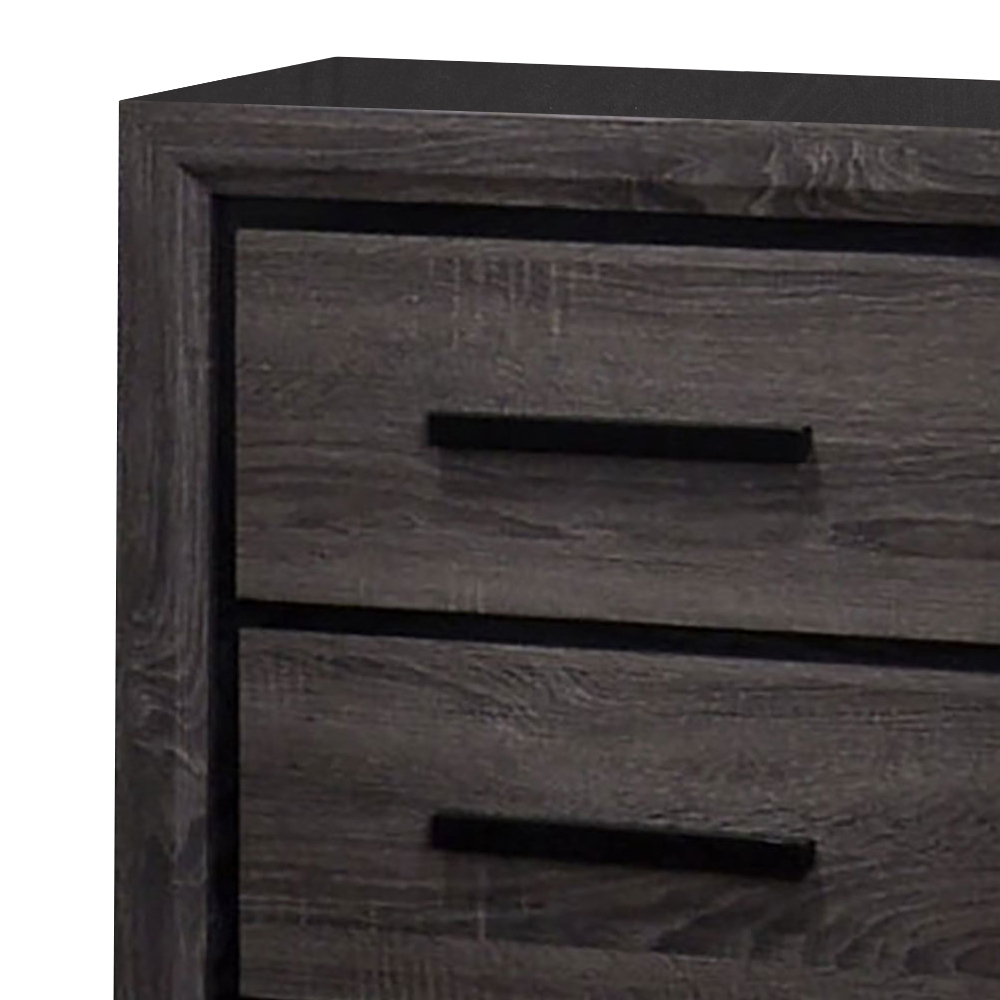 Wooden Nightstand With 2 Drawers And Finger Pull Handle,Gray And Black- Saltoro Sherpi