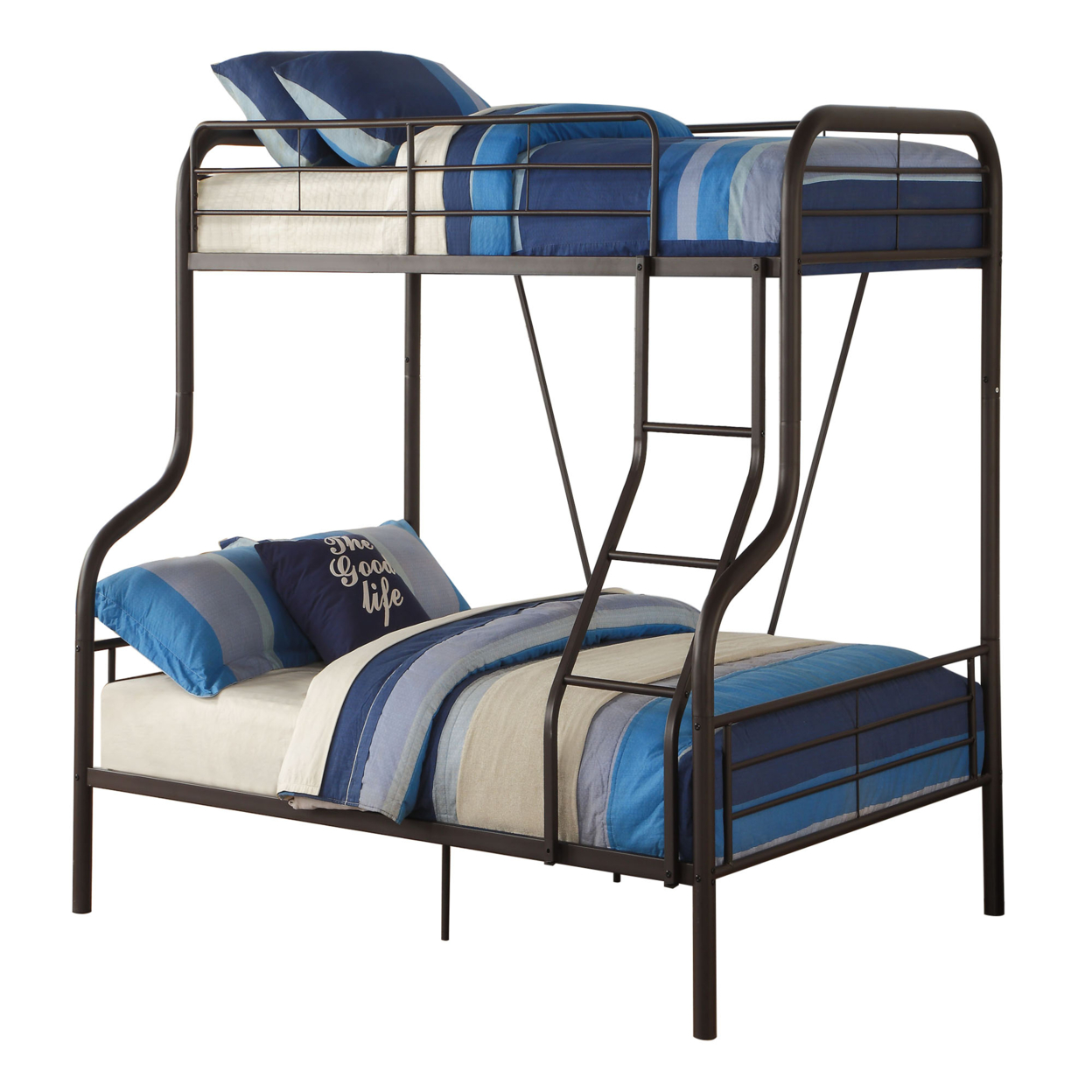 Metal Twin Over Full Size Bunk Bed With Guardrail And Ladder, Gray- Saltoro Sherpi