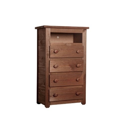 Wooden 4 Drawers Media Chest With 1 Top Shelf In Mahogany Finish, Brown- Saltoro Sherpi