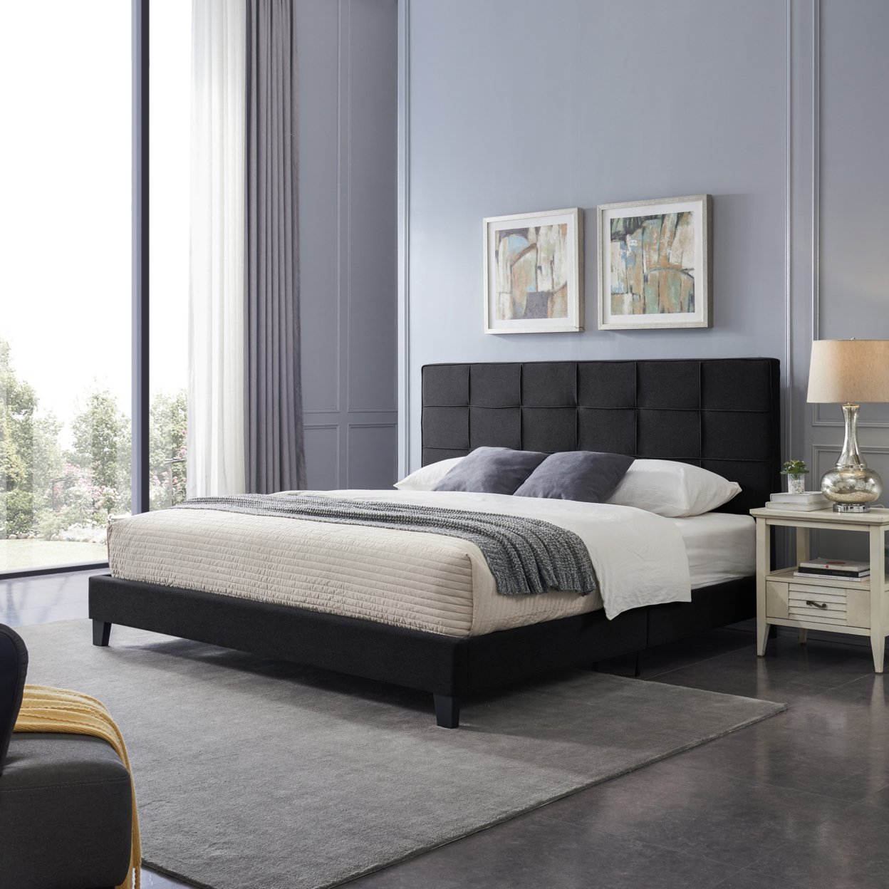 Madera Contemporary Upholstered King Bed Platform - black