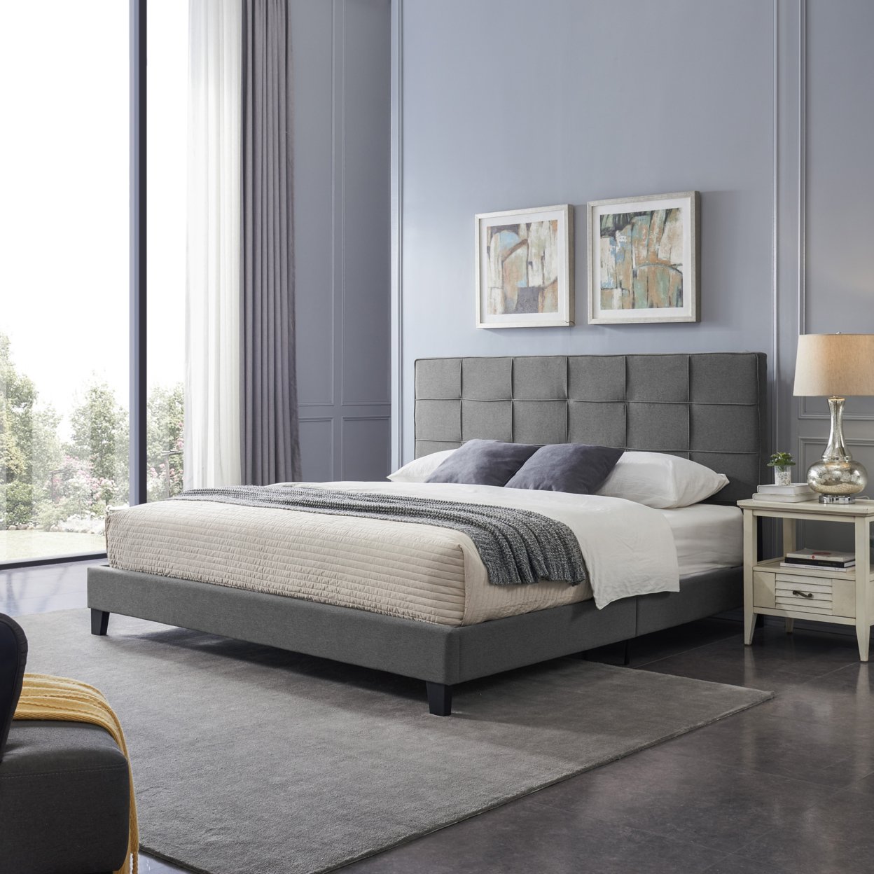 Madera Contemporary Upholstered King Bed Platform - Charcoal Gray + Black