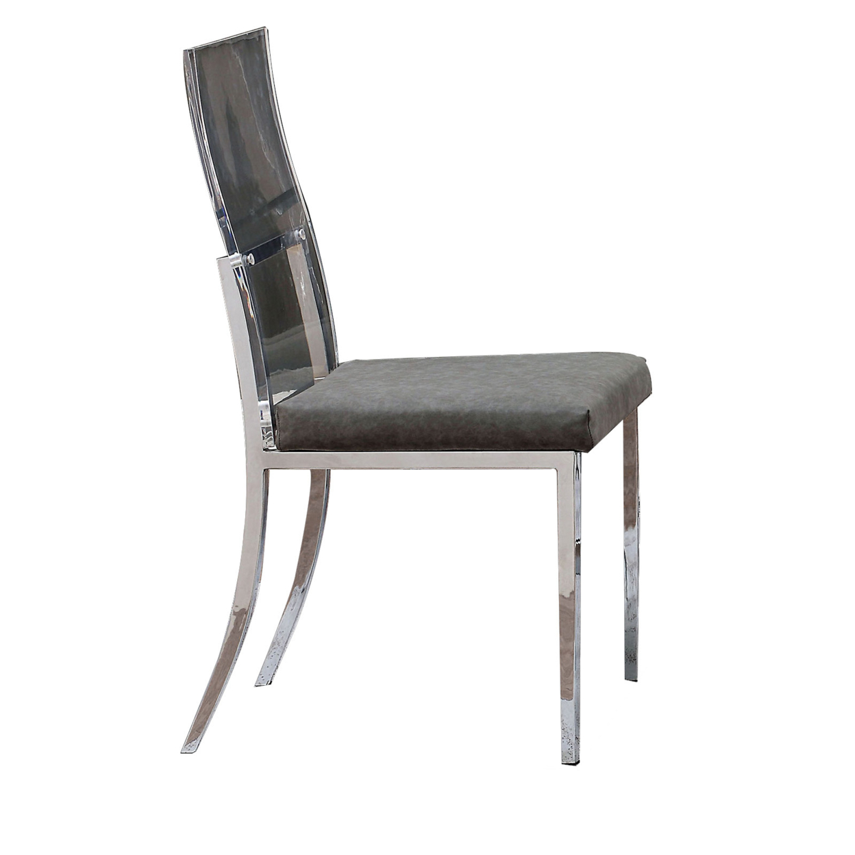 Metal Dining Side Chair With Acrylic Backing, Set Of 2,Gray And Silver- Saltoro Sherpi