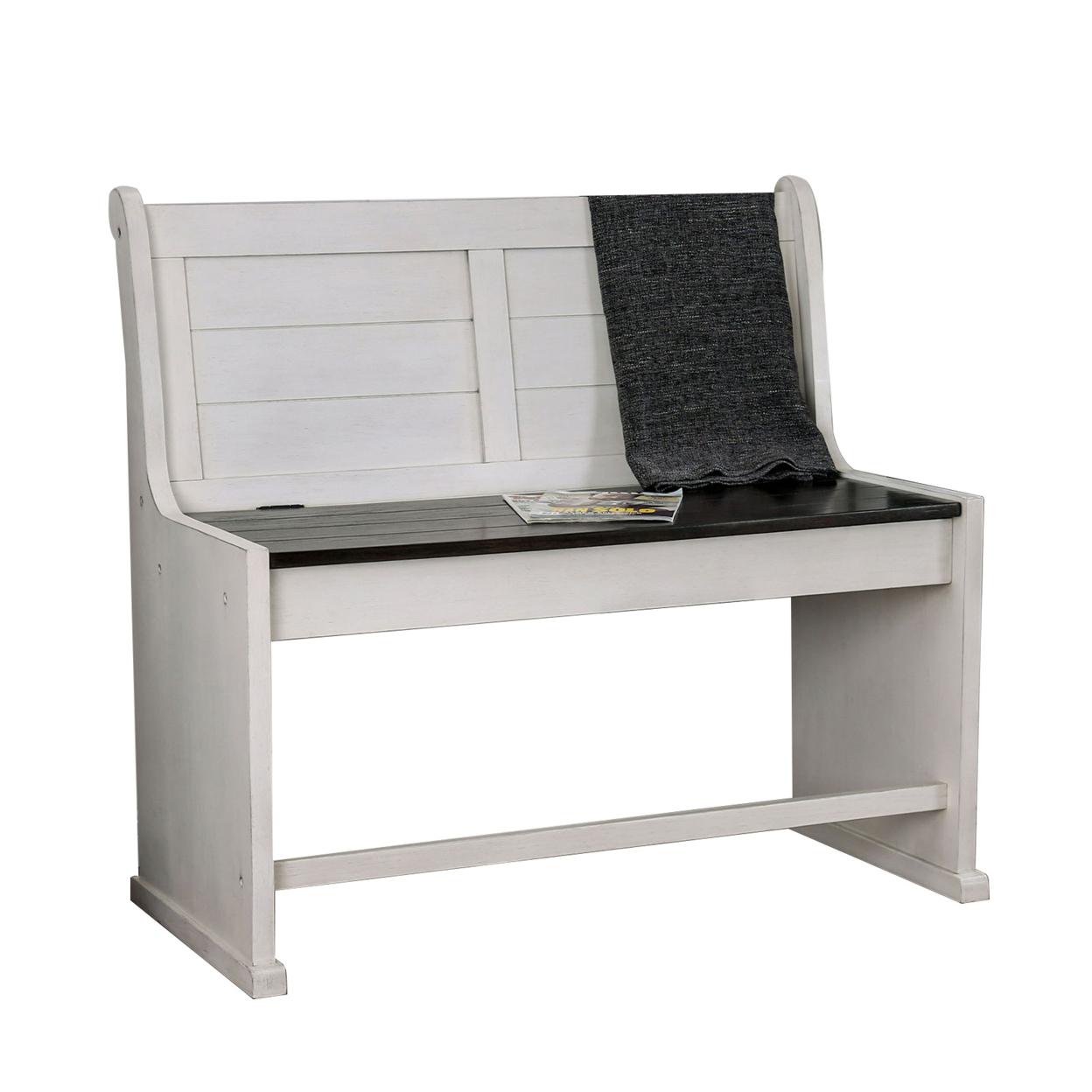 Wooden Counter Height Bench With Lift Top Seat, White And Black- Saltoro Sherpi