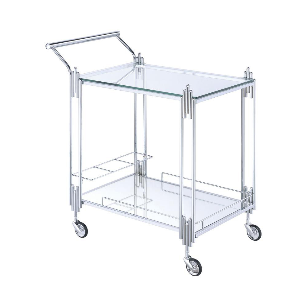Metal And Mirror Rectangular Serving Cart With Open Shelf, Silver- Saltoro Sherpi