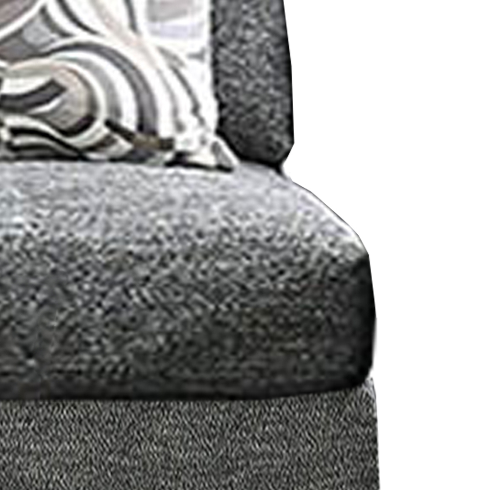 Chenille Fabric Upholstered Armless Chair With Pillow, Dark Gray- Saltoro Sherpi