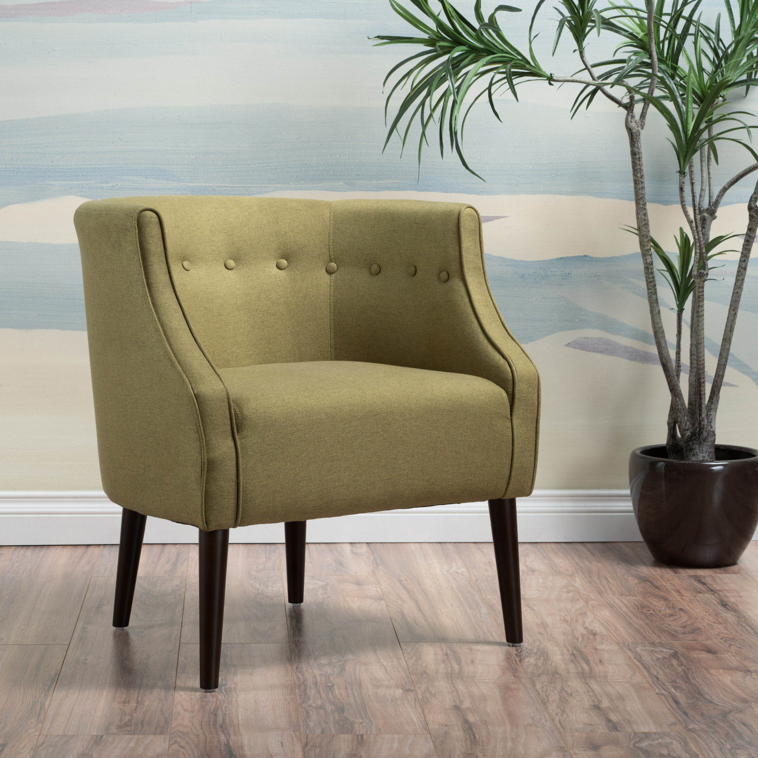 Davidson Contemporary Button-Tufted Fabric Club Chair - Light Sky