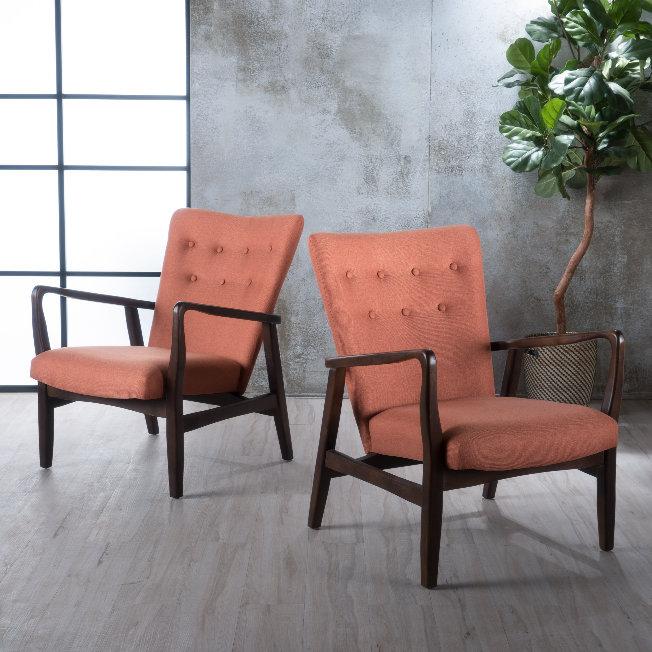 Suffolk French-Style Fabric Arm Chair - Orange, Set Of 2