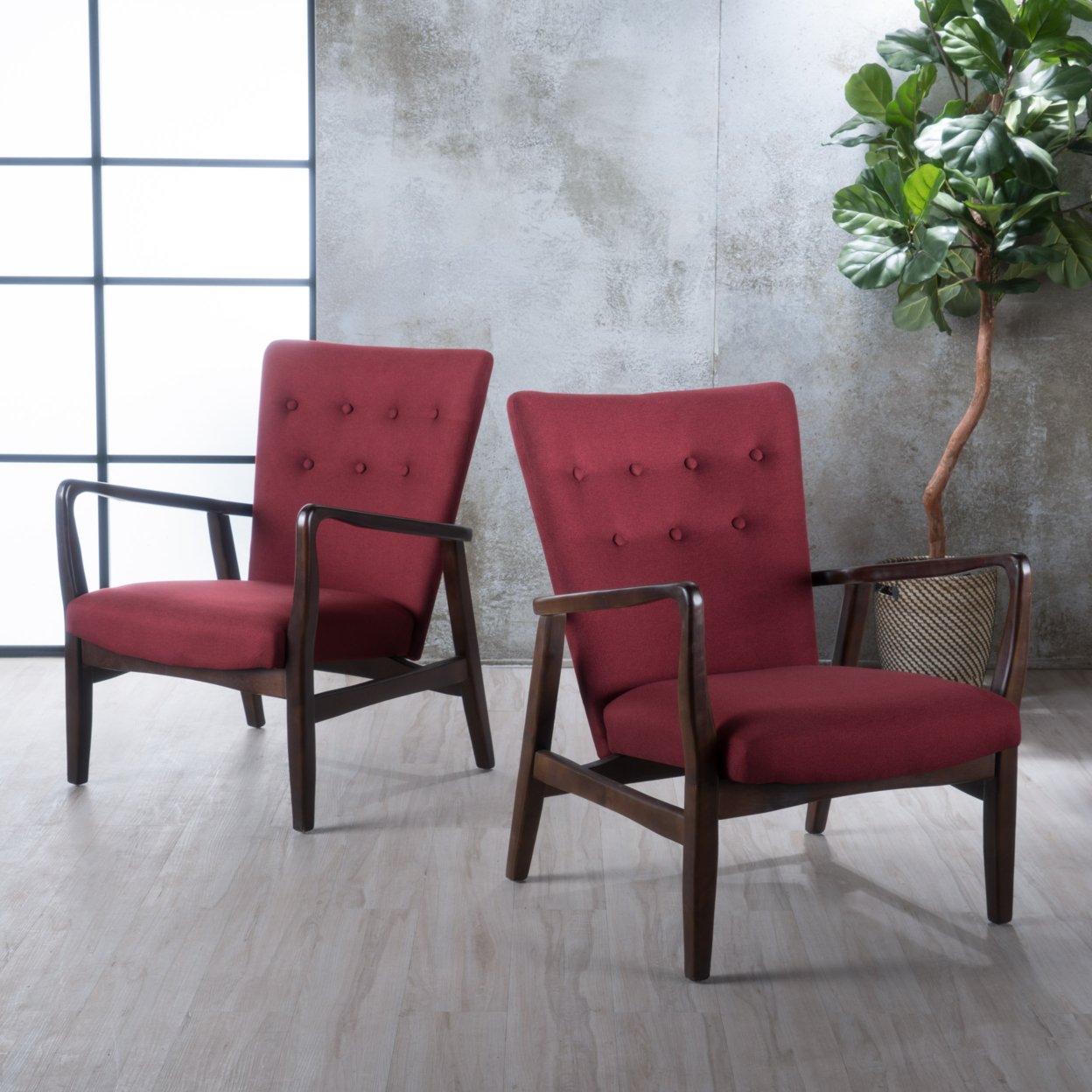 Suffolk French-Style Fabric Arm Chair - Deep Red, Set Of 2