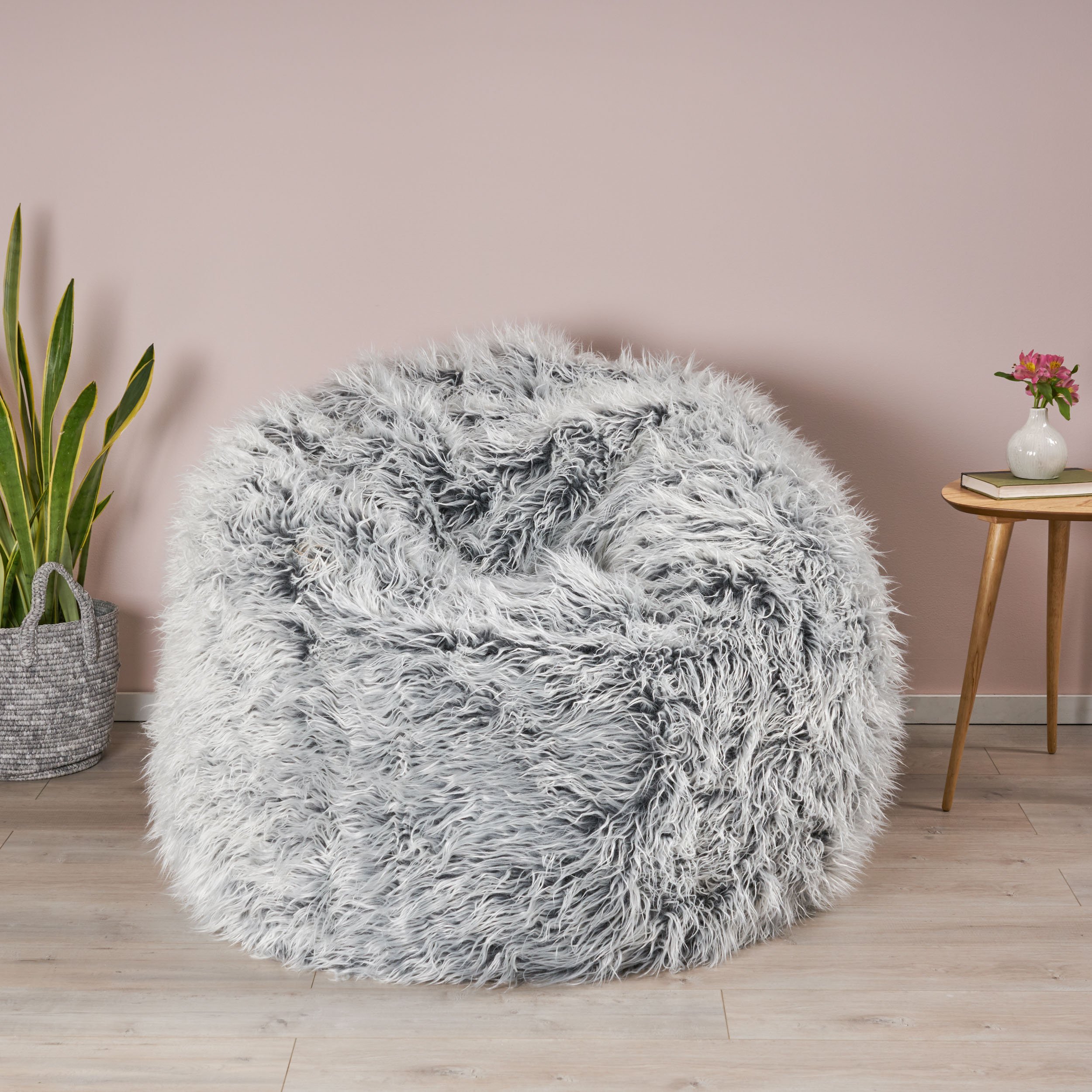 Lycus Faux Fur Bean Bag Chair - Silver Gray