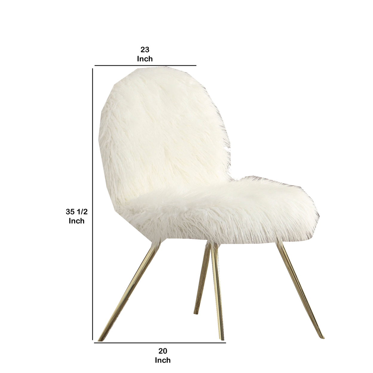 Faux Fur Upholstered Contemporary Metal Accent Chair, White And Gold- Saltoro Sherpi