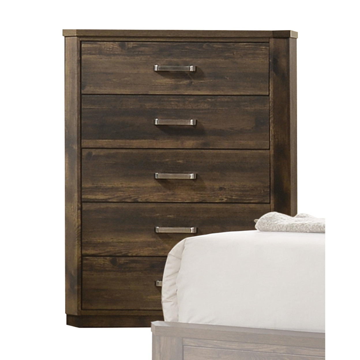 Transitional Style 5 Drawer Wooden Chest With Plinth Base, Brown- Saltoro Sherpi